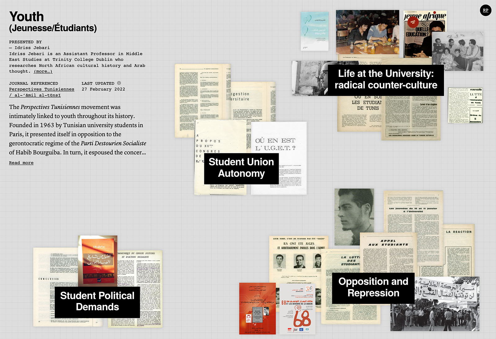 Revolutionary Papers teaching tool showing clusters of stacked images