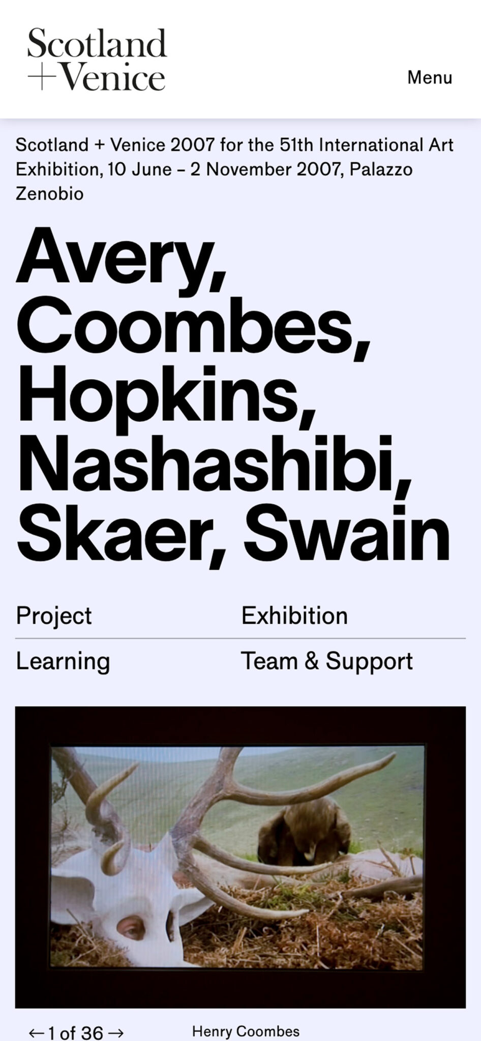 Mobile Scotland and Venice Website showing an exhibition