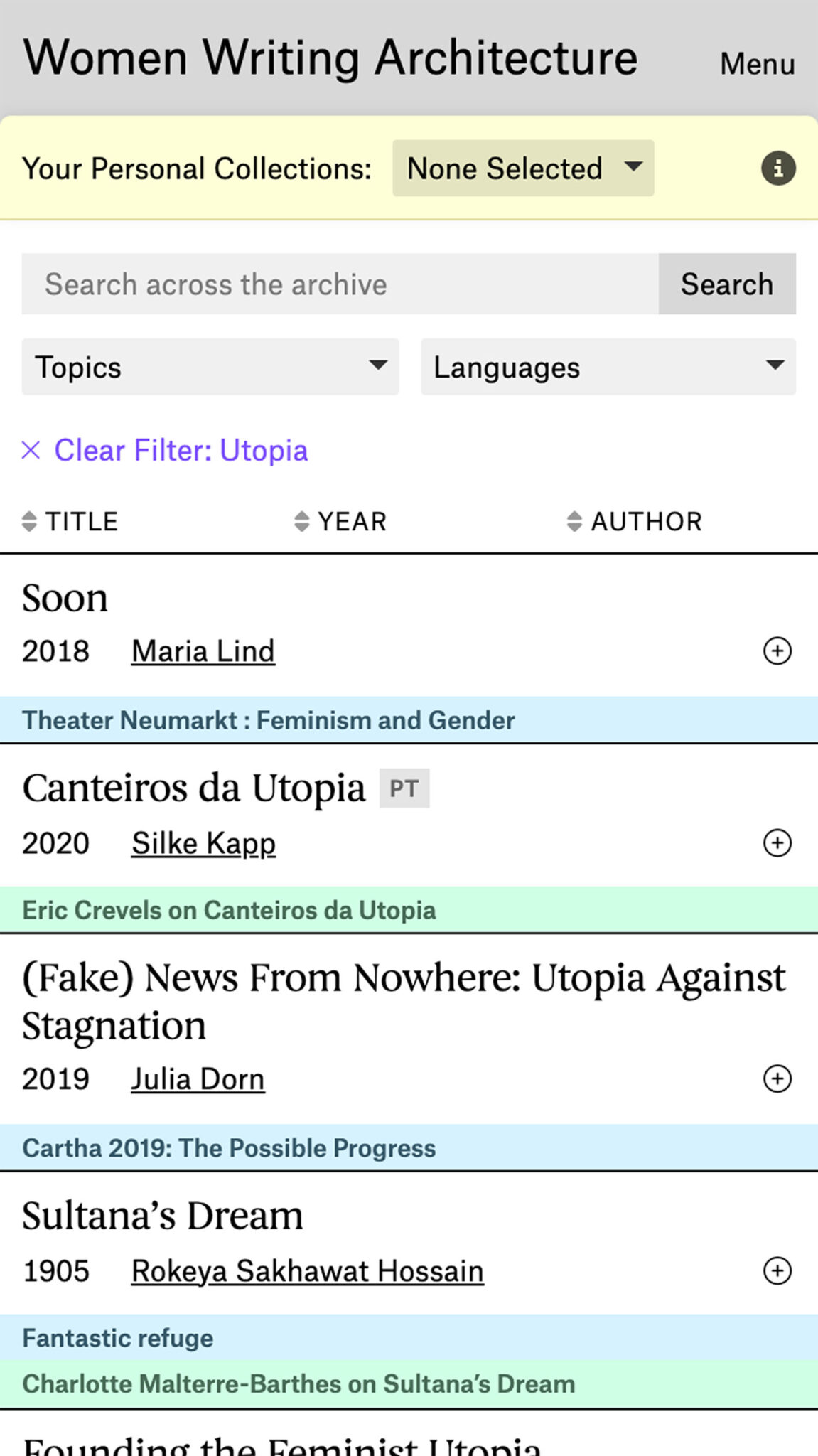 Women Writing Architecture mobile homepage filtered