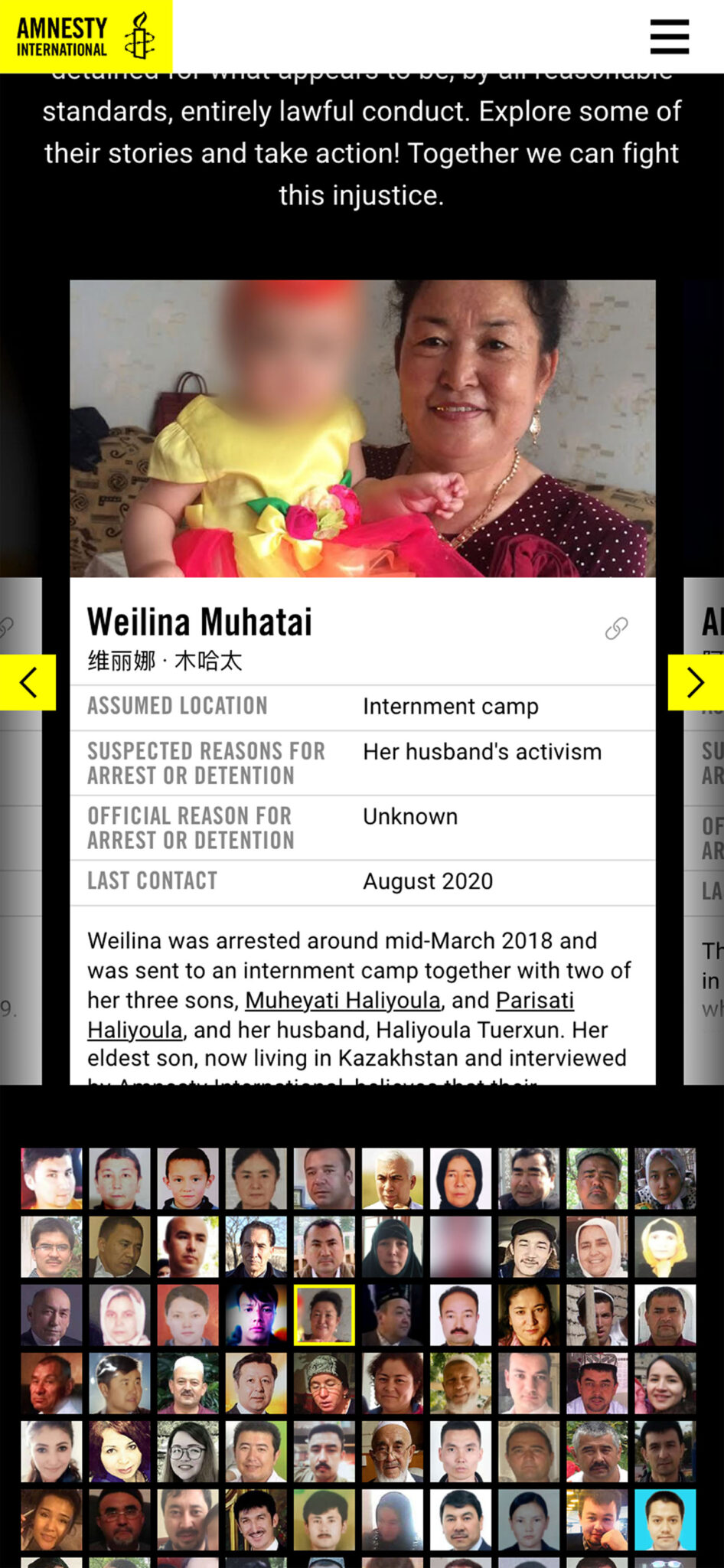 Xinjiang Report, details of an individual detained person
